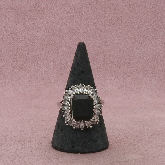 chuck clemency sterling silver black tourmaline & topaz halo ring size 9 - Picture 1 of 3
